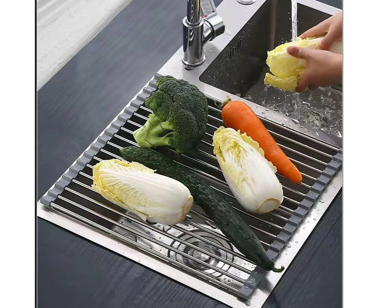 Kitchen Roll-up Dish Drying Rack Foldable Drainer Over Sink 304-stainless Steel Medium(47*30cm)