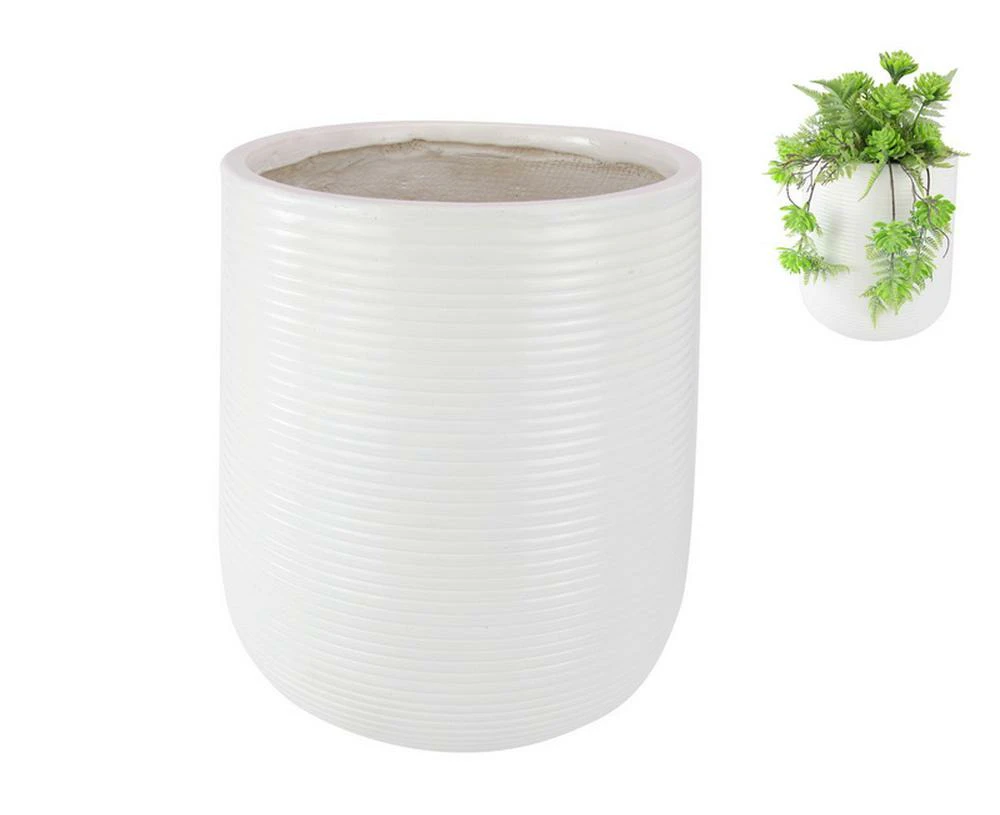 Large White Ripple Pot With Gloss Finish - 37x33cm