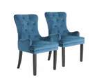 La Bella 2 Set Navy Blue French Provincial Dining Chair Ring Studded Lisse Velvet Rubberwood