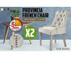 La Bella 2 Set French Provincial Dining Chair Amour Oak Fabric Studs Retro - Cream