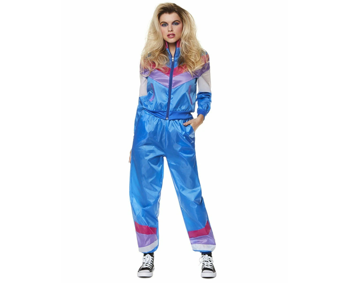 Bodacious Blue 80s Shell Suit Womens Fancy Dress Costume Womens