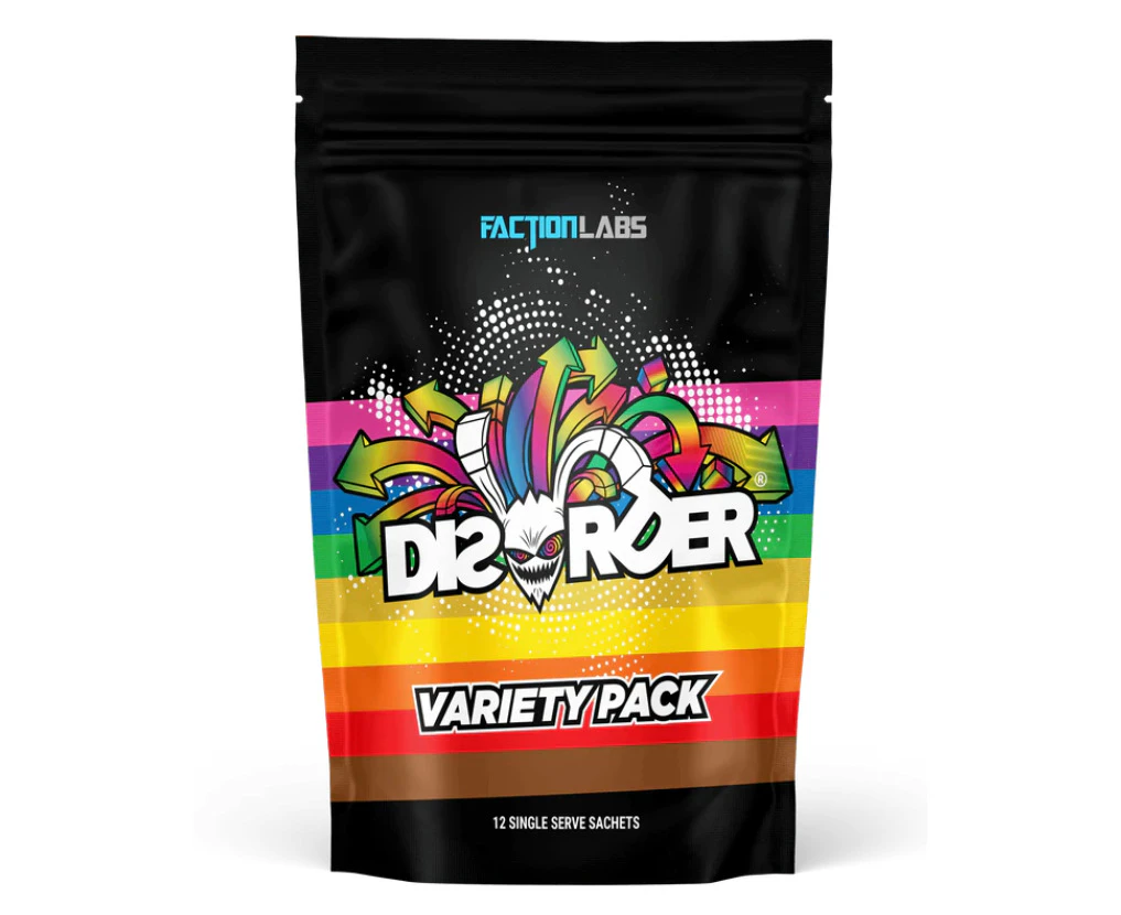 Faction Labs Disorder High Stim Pre-Workout | 50 Serves - Variety Pack 12 Sachets