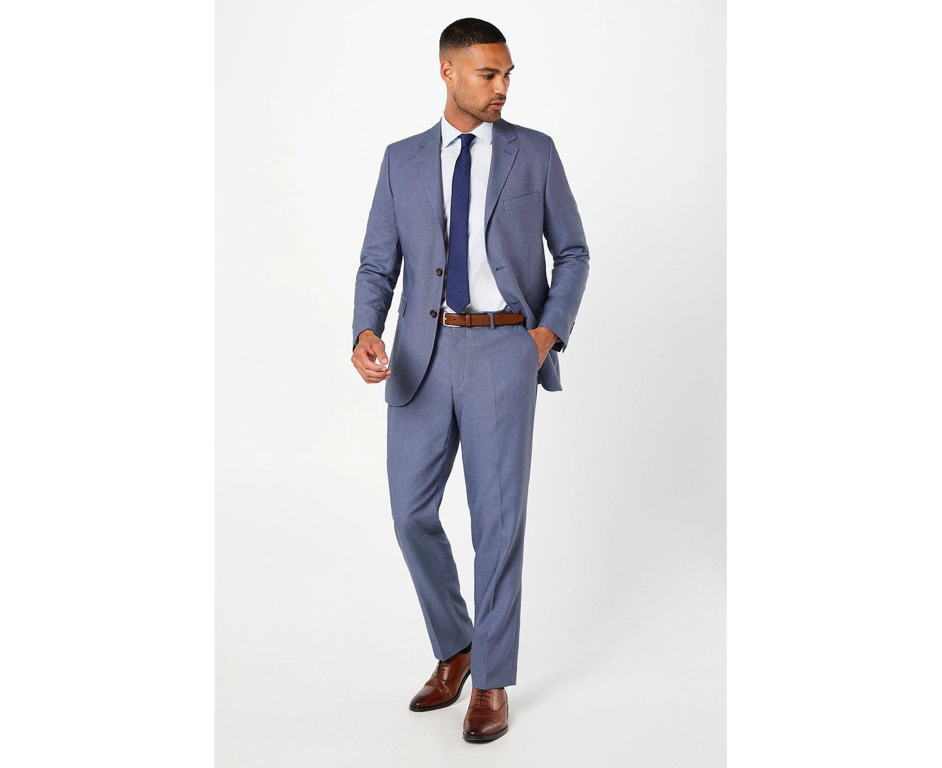 Burton Mens Birdseye Slim Suit Trousers (Navy) - BW812