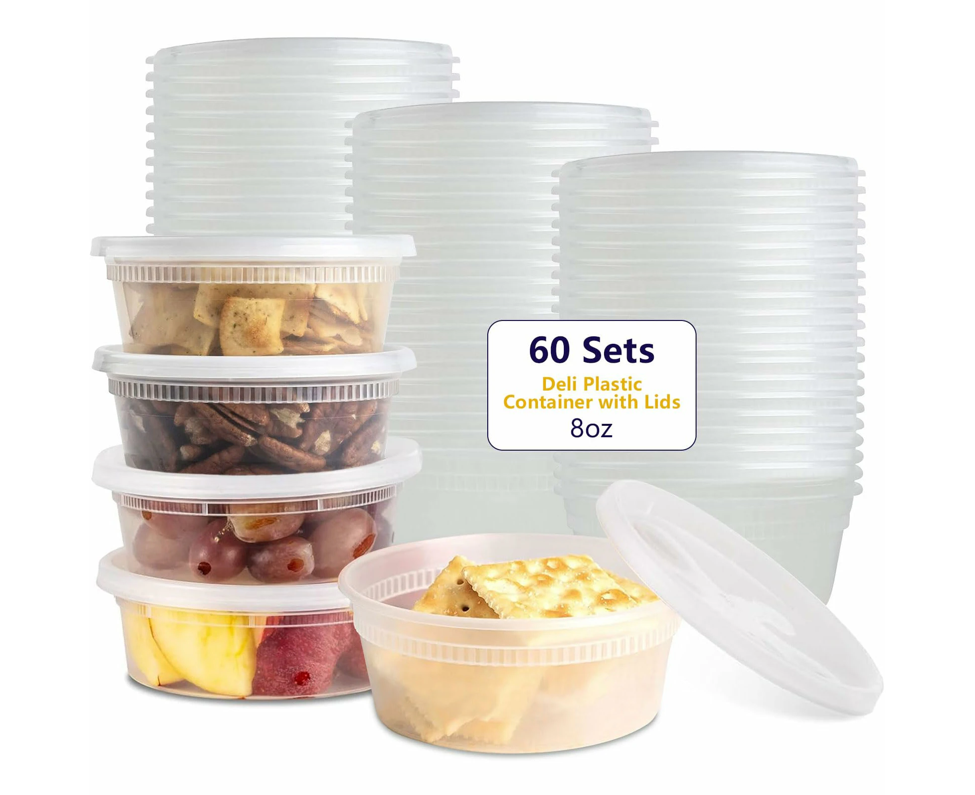 60-Pack 8 oz Deli Containers With Lids 8 Oz Plastic Containers With Leak-Proof Lids Bpa-Free, Microwave, Freezer & Dishwasher-Safe | Stackable