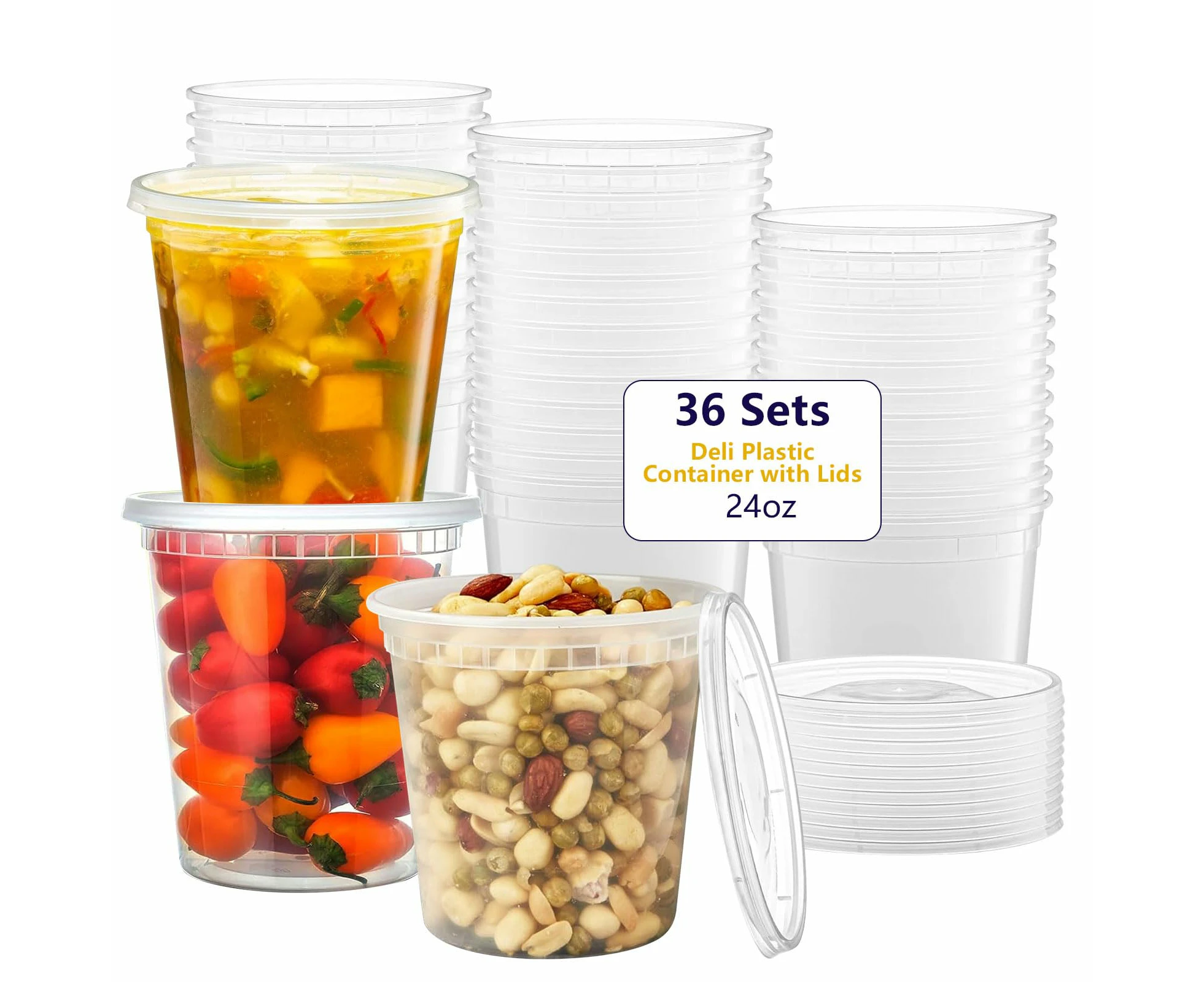 36-Pack 24 oz Plastic Meal Prep Containers with Lids - Premium Quality, Leakproof, and Freezer Safe, Reusable or Disposable - Ideal for Soups, Sauces