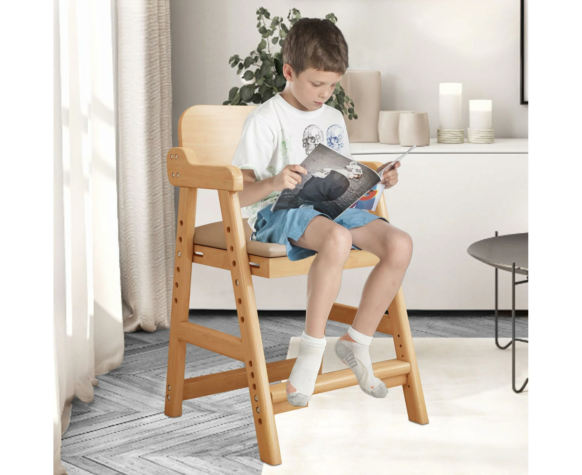 Solid Wood High Chairs for Toddlers Booster Seat for Dining Table High Chair Grows with Kid for Dining Study Chair for Children High Chair at Table