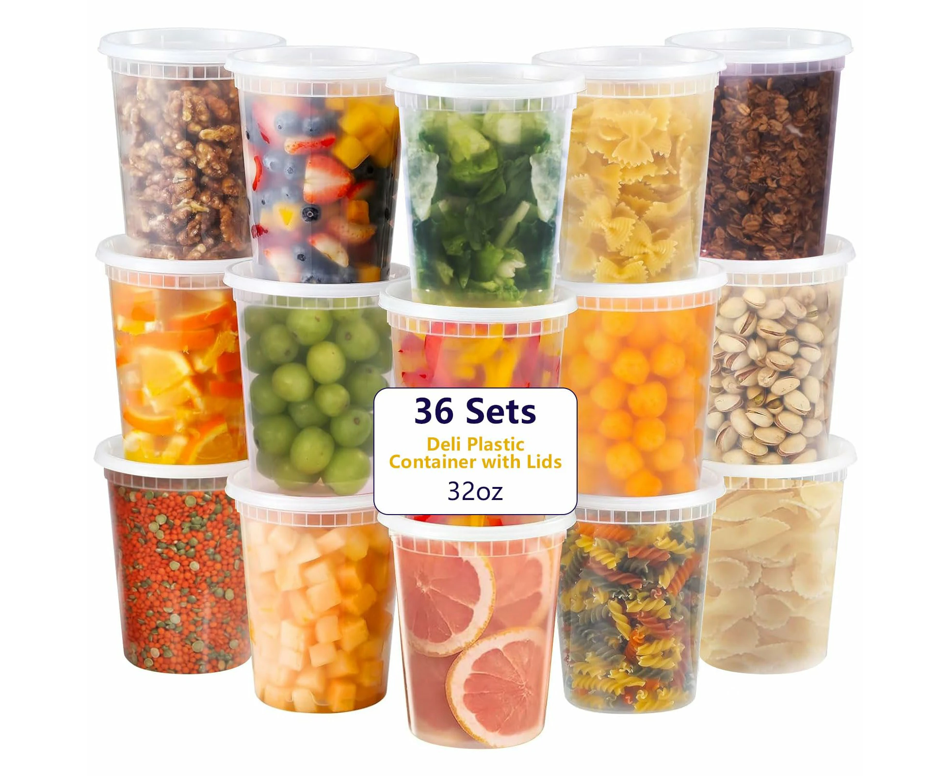 36-Pack 32 oz Plastic Deli Food Containers with Lids plastic soup containers with lids 32 oz plastic deli containers with lids variety pack, Leakproof