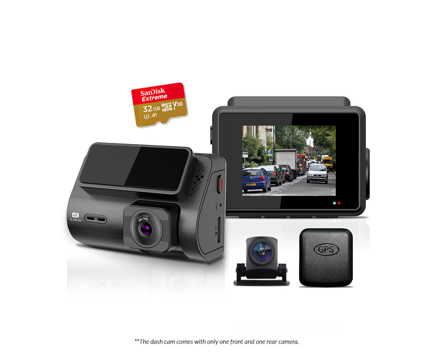 Elinz 2 Channel Dash Cam 4K+1080P WiFi GPS Night Vision Supercapacitor Sony Starvis Car DVR 32GB U3 Card