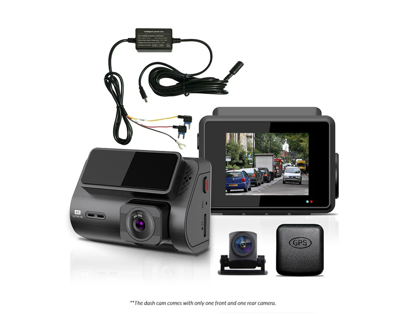 Elinz 2 Channel Dash Cam 4K+1080P WiFi GPS Night Vision Supercapacitor Sony Starvis Car DVR Hardwire Kit