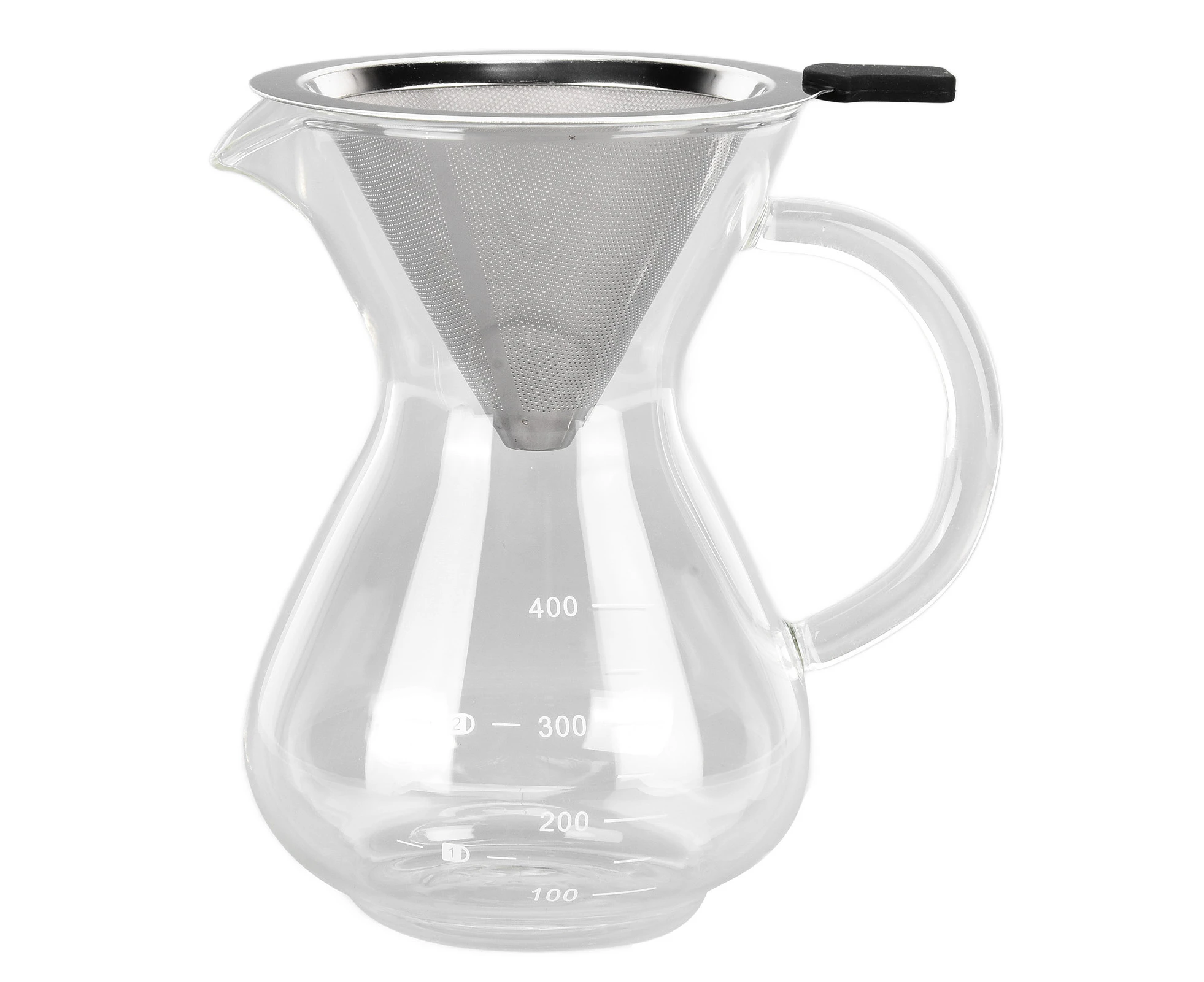 400ml Glass Coffee Pot Kettle Heat-Resistant Pour Over Maker with Stainless Steel Filter Round Base