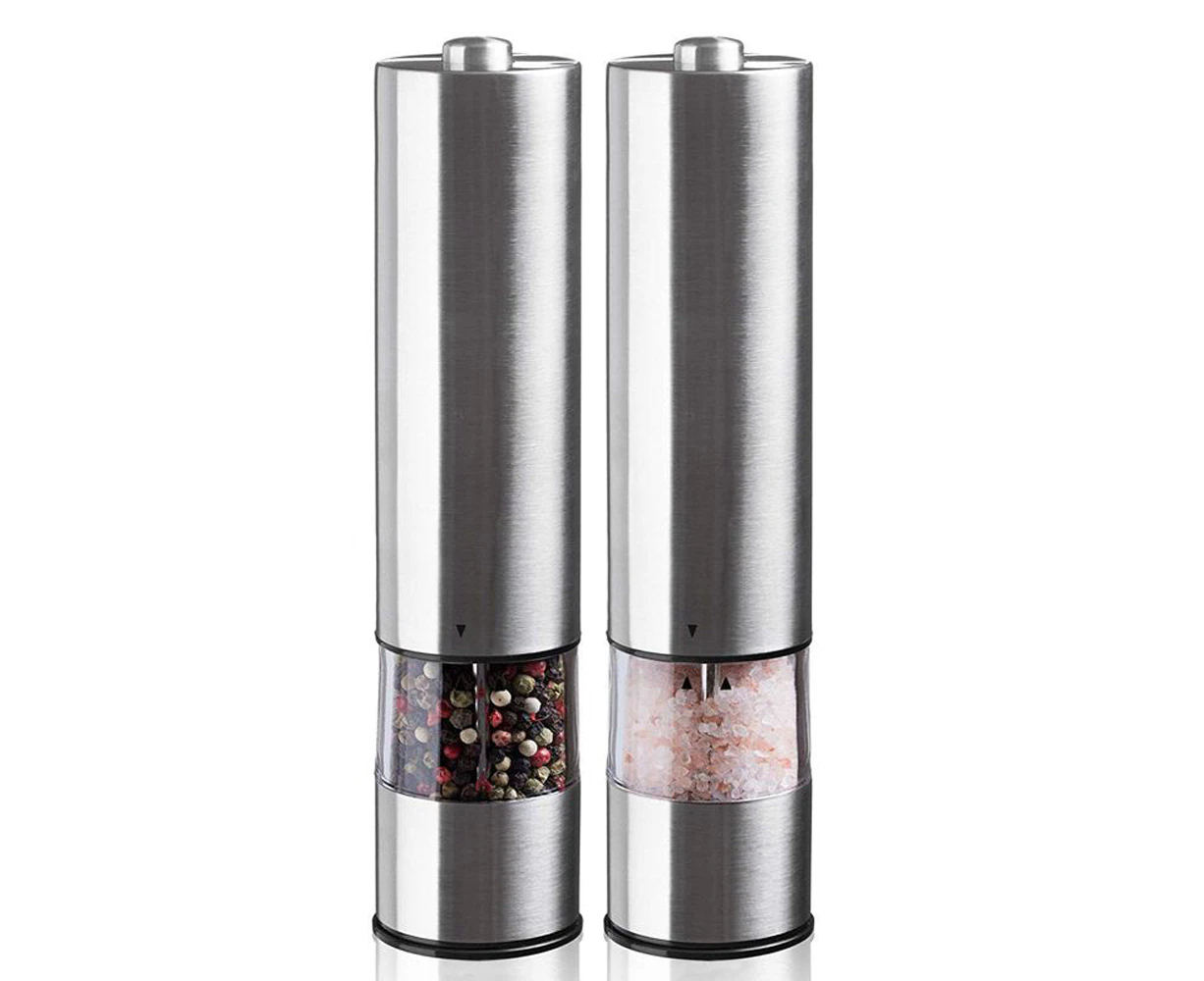 Electric Salt and Pepper Grinder Set - Battery Operated Stainless Steel Mill with Light (Pack of 2）-suit