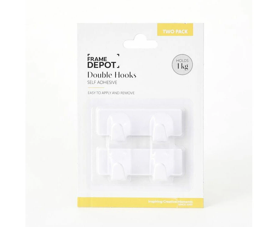 Frame Depot Self-Stick White Double Hooks With 2 Hangers 2 Pack - White