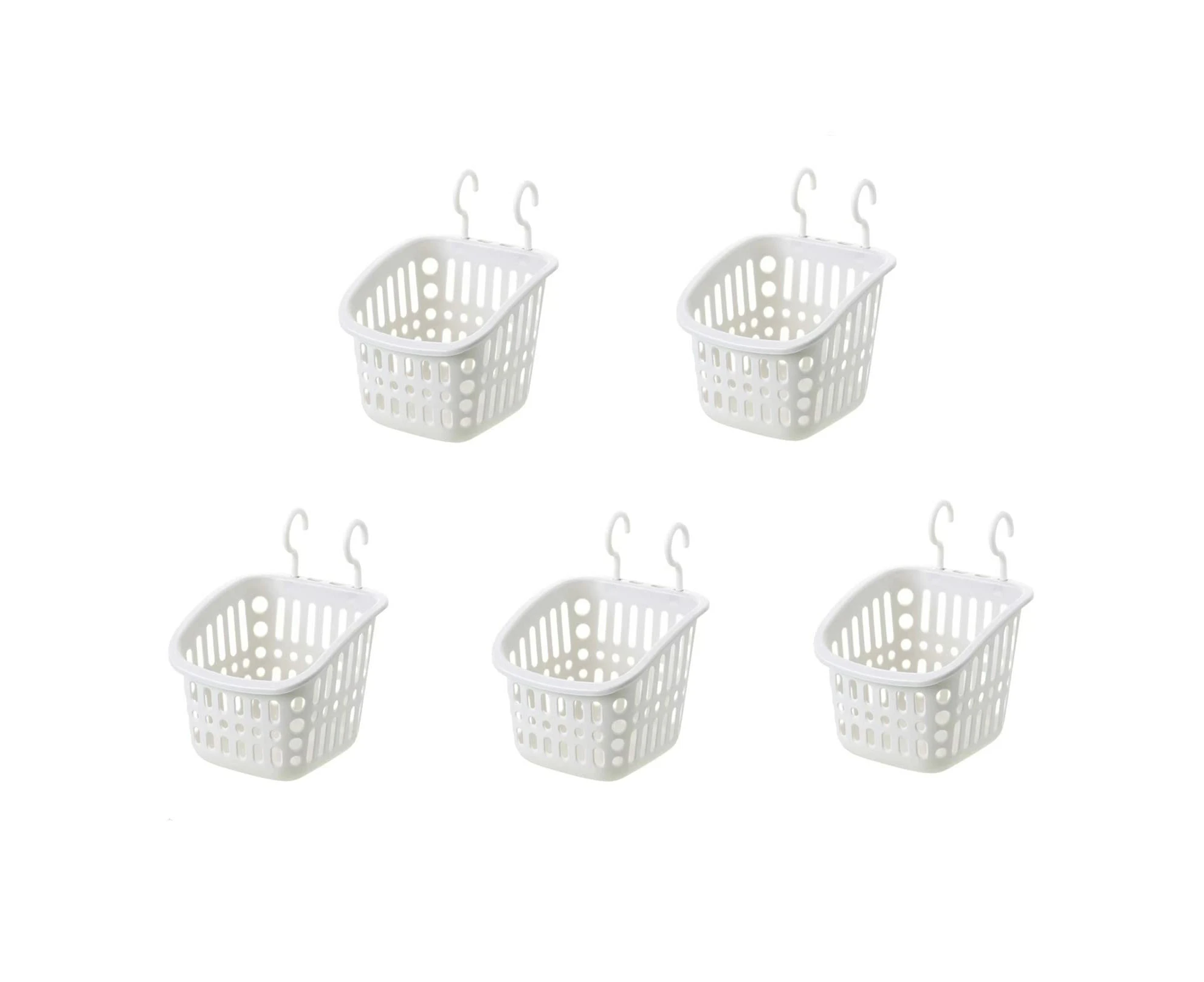 ECOMM 5PCS Plastic Hanging Baskets for Shower, Hanging Basket Organizer with Hooks, Square 6.3Inches Small Hanging Storage Basket (Grey)