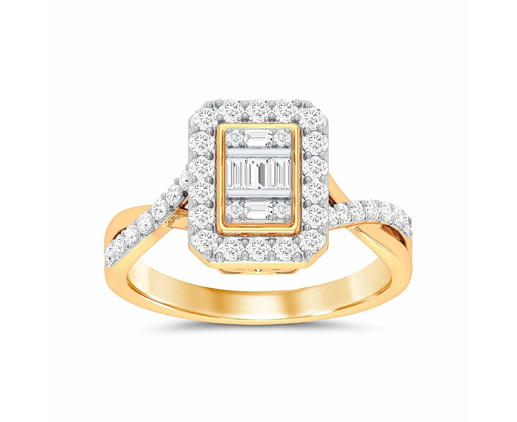 Bevilles Baguette & Brilliant Cut Ring with 1/2ct of Diamonds in 9ct Yellow Gold