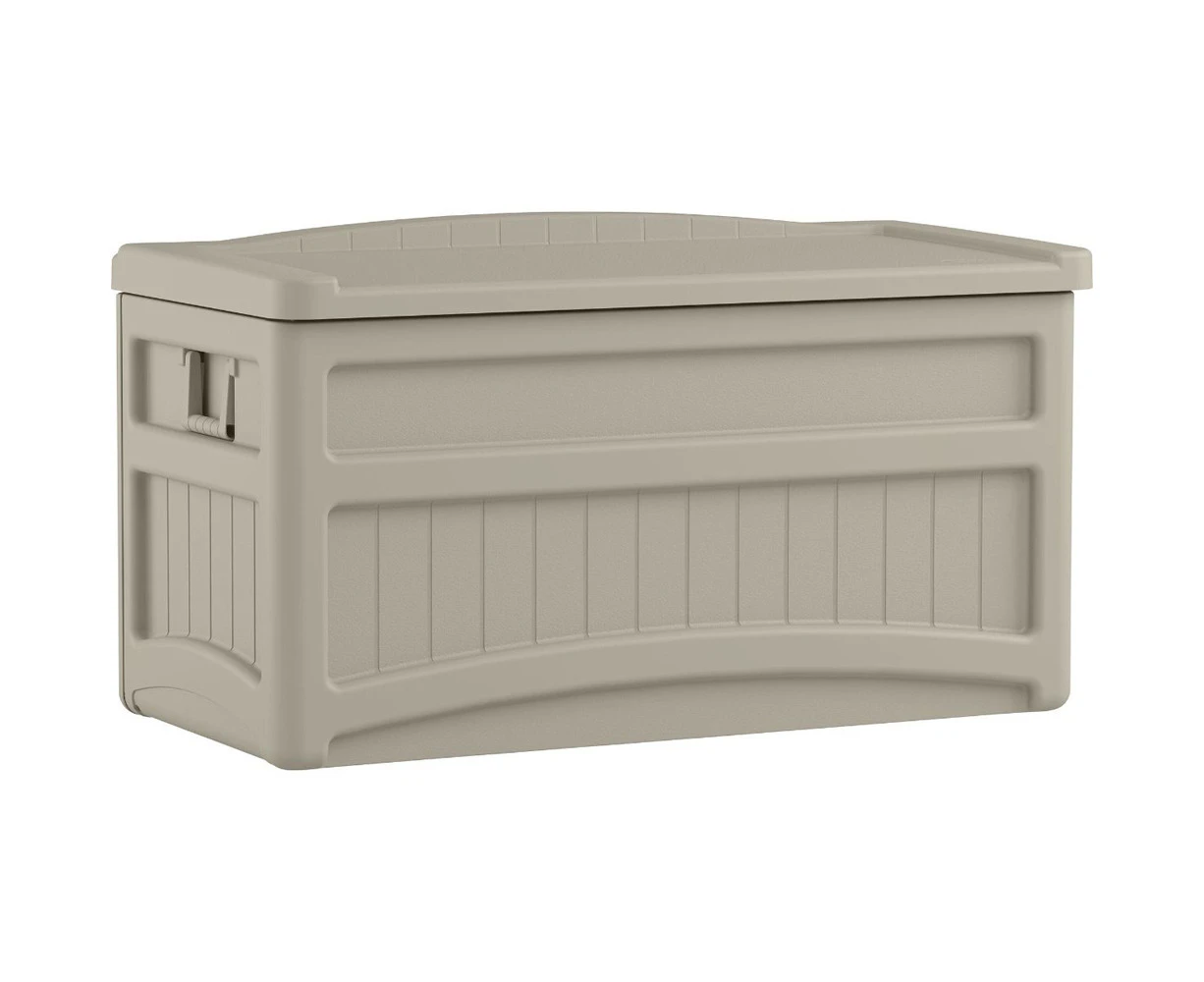 Suncast 276L Resin Deck Box w/ Seat Outdoor Garden Storage Medium Light Taupe