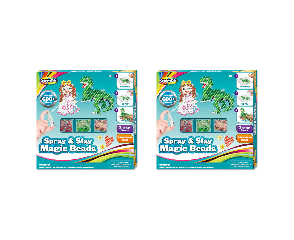 2x Creative Kids Dinosaur & Princess Spray Stay Magic Beads Activity Craft 6y+