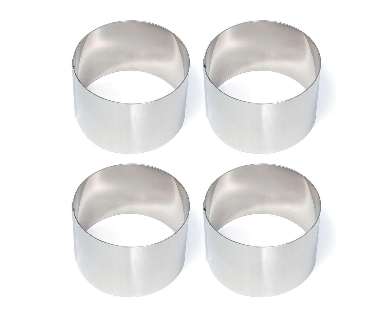 4x Cuisena 9cm Stainless Steel Food Ring/Stacker Baking Home/Kitchen Moulds SLVR