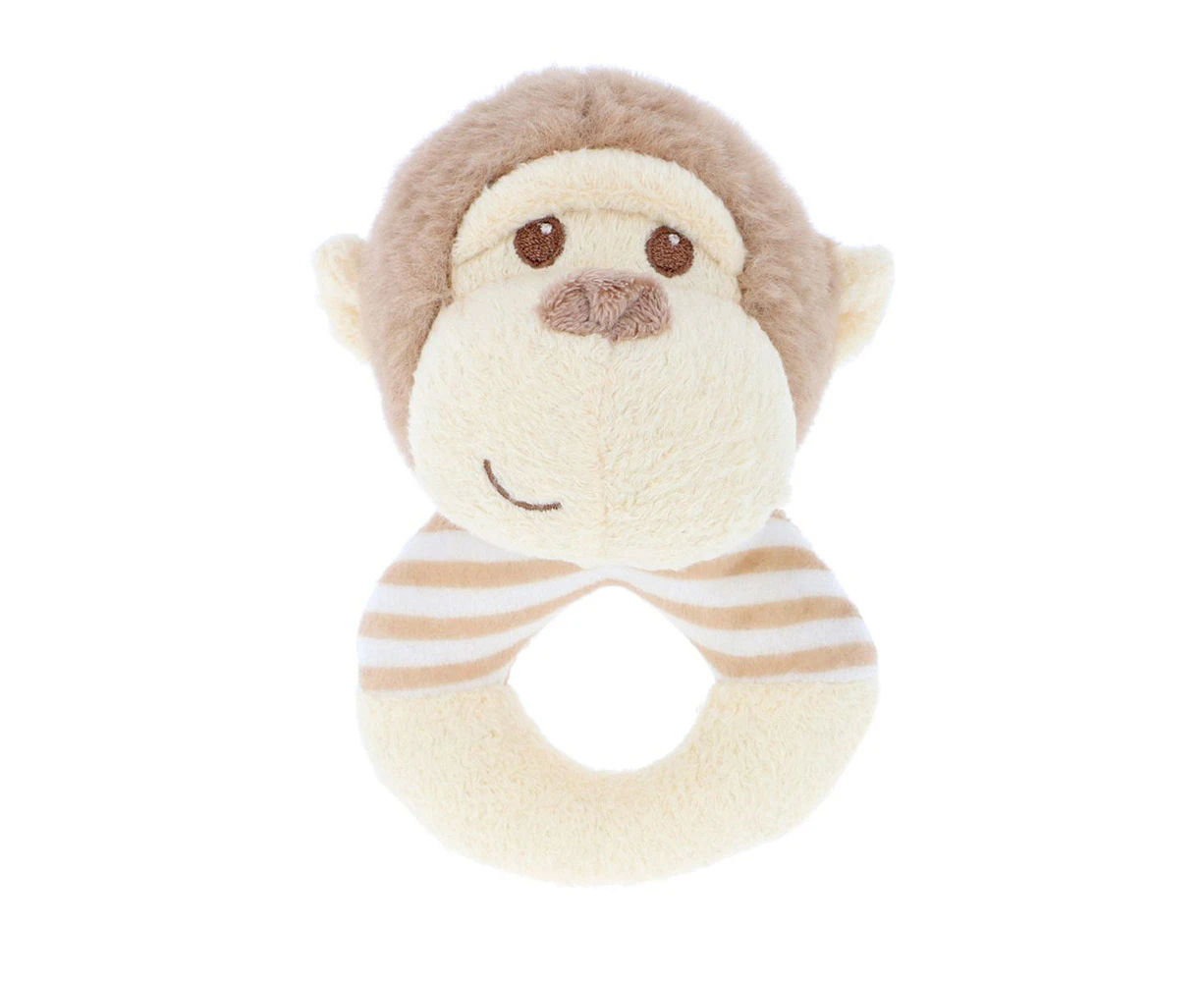 Keeleco Baby 14cm Monkey Ring Rattle Animal Stuffed Plush Kids Toy Beige 0m+