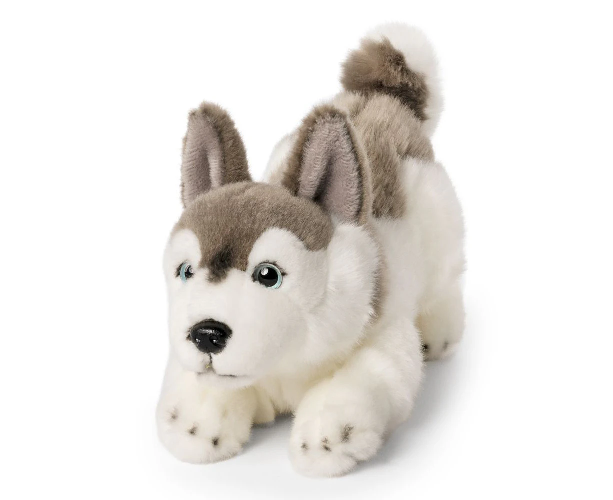 Living Nature 23cm Husky Playful Pup Kids Soft Stuffed Animal Plush Toy Grey 0+