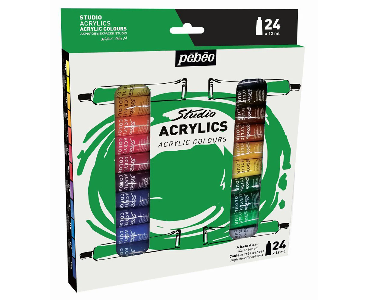 24pc Pebeo Studio Acrylic Paints Set 12ml Creative Art and Craft Painting Kit