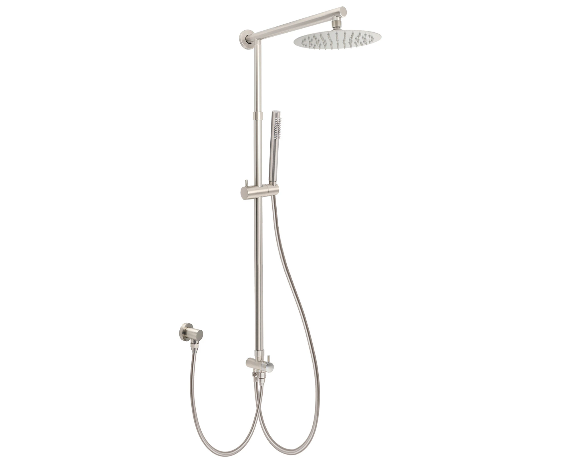 Brushed Nickel 2in1 Round 8inch Stainless Steel Rain Head Shower Handheld Sliding Rail Arm Set