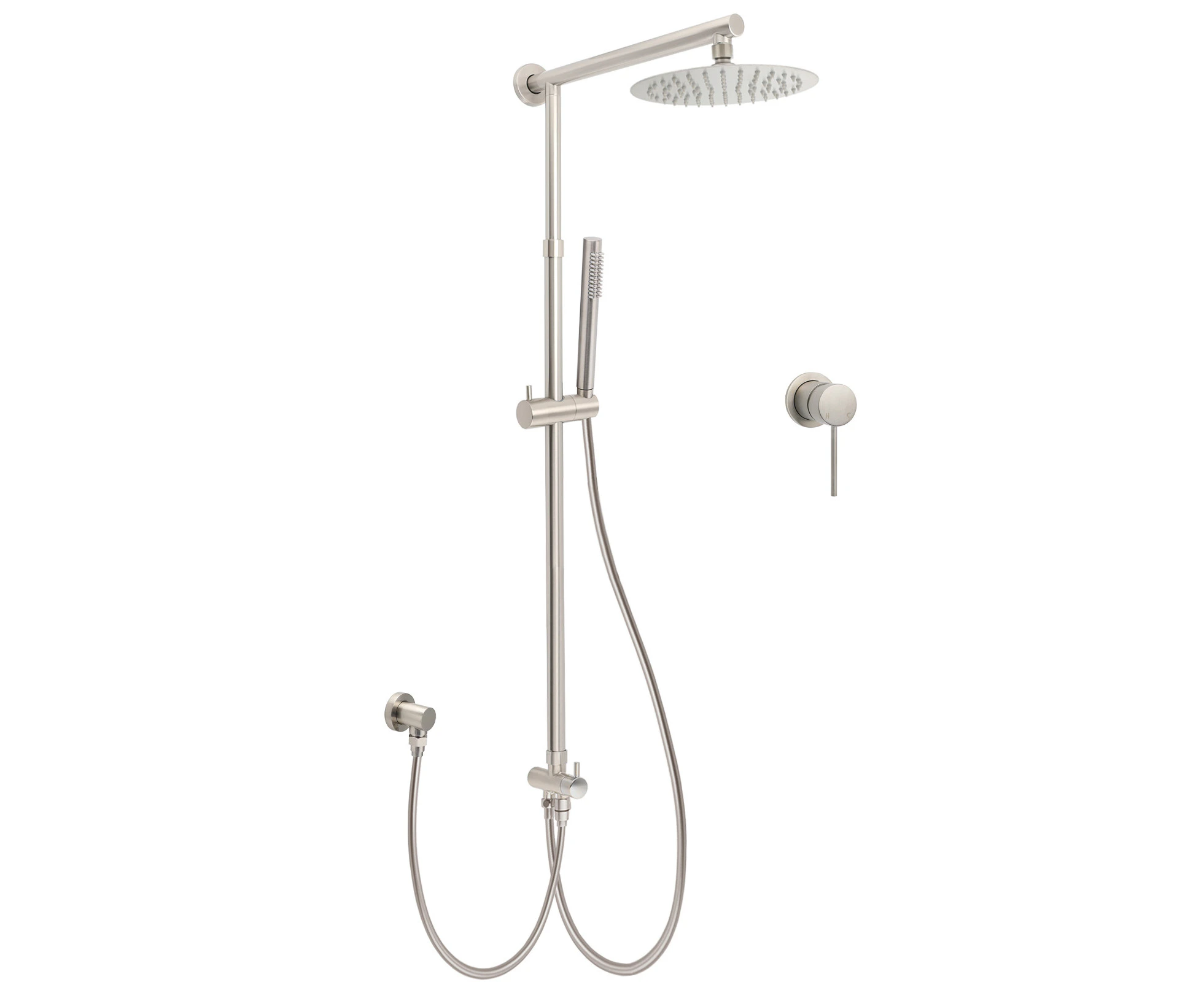 WELS Brushed Nickel Round 8" Rain Head Shower 1 Mode Handheld Sliding Rail Mixer 2in1 Set