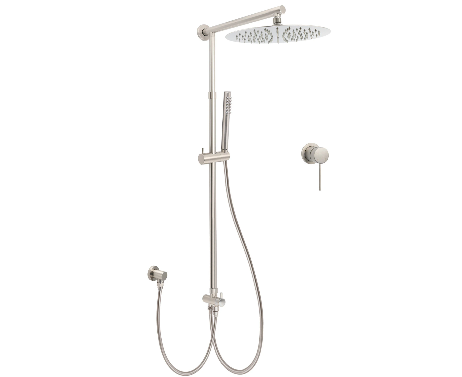 Brushed Nickel 2in1 Set Round 12" Rain Head Shower Single Mode Handheld Sliding RailWall Mixer