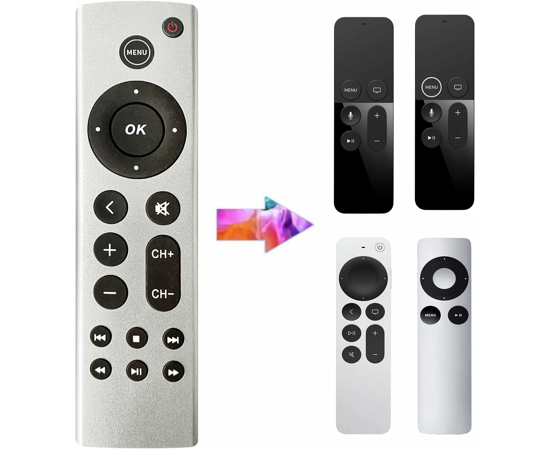 Universal Remote Control Replacement for Apple TV 4K, Apple TV Box (2nd 3rd 4th Gen), Apple TV HD A2843 A2737 A2169 A1842 A1625 A1427 A1469 A1378 A1218