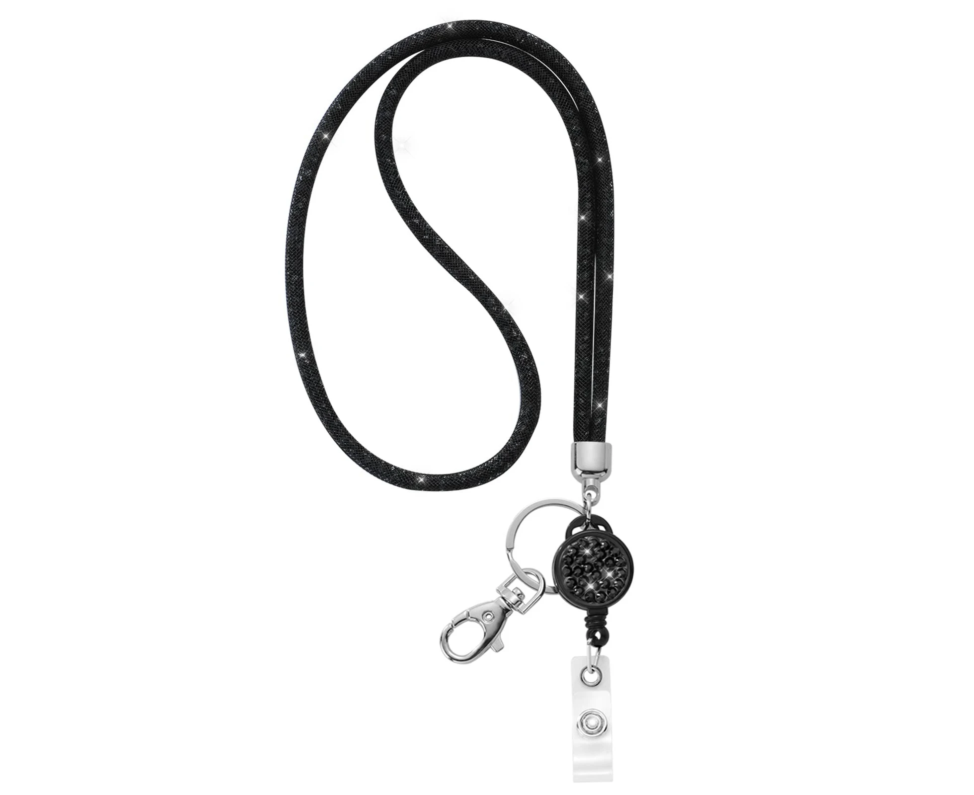 WSECOMM ID Card Lanyard,  32.9" Crystal ID Card Holder with Strap - Black,1Pack