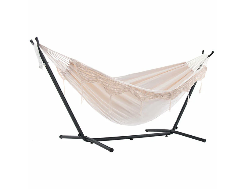 Double Cotton Hammock with Metal Stand Combo (250cm) Natural