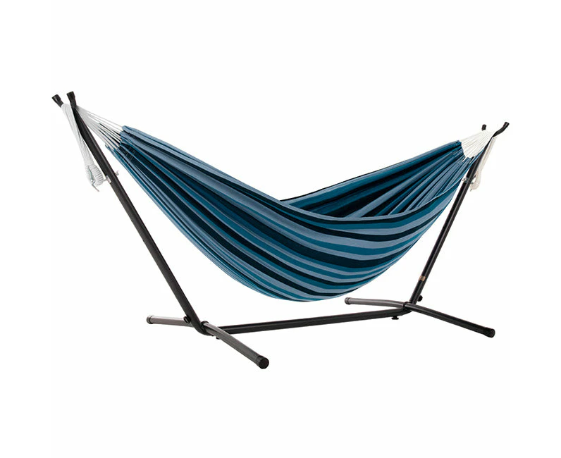 Double Cotton Hammock with Metal Stand Combo (250cm) Blue Lagoon