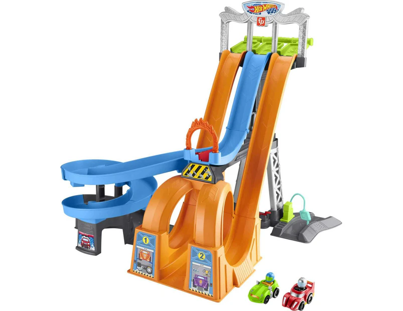 Little People Playset, Hot Wheels Racing Loops Tower, Spiral Racetrack With Stunt Ramp And Sounds