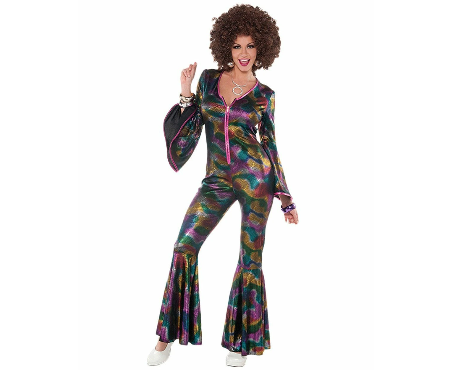 Multicolour Hippie Disco Retro Womens Costume