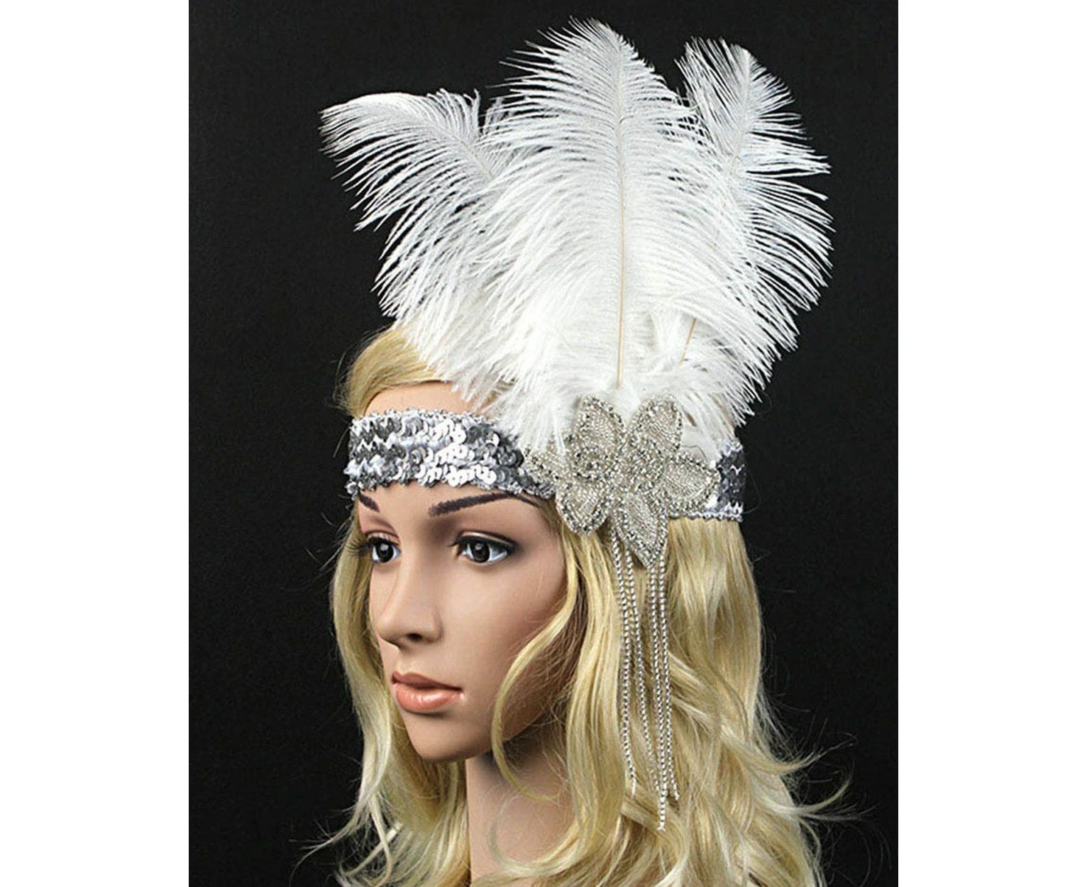 Silver Beaded Gatsby Flapper Headpiece