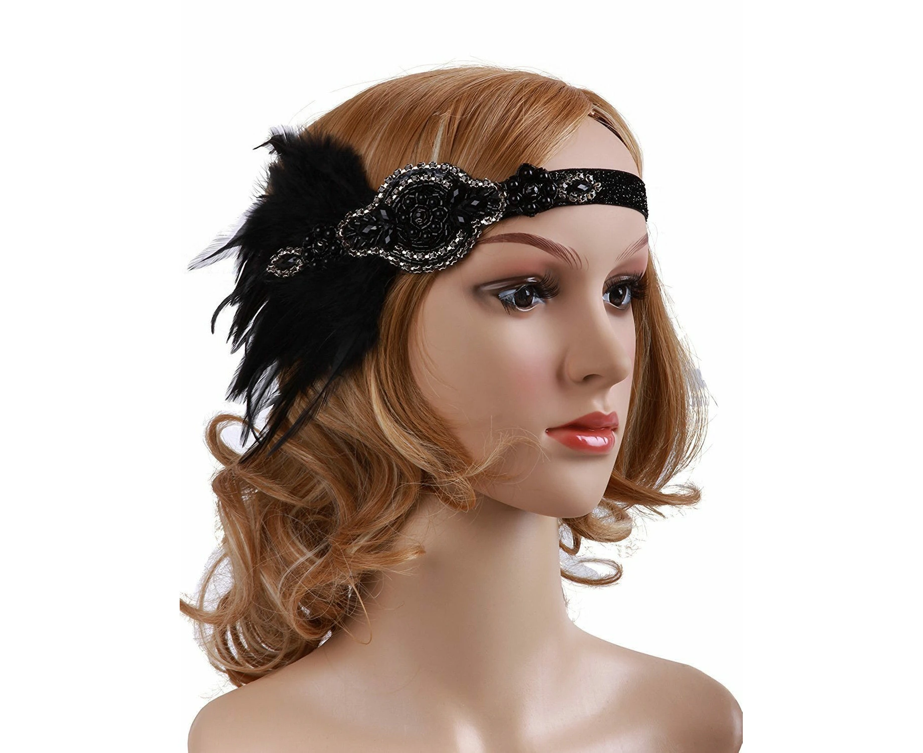 Beaded Great Gatsby Headband Feathers