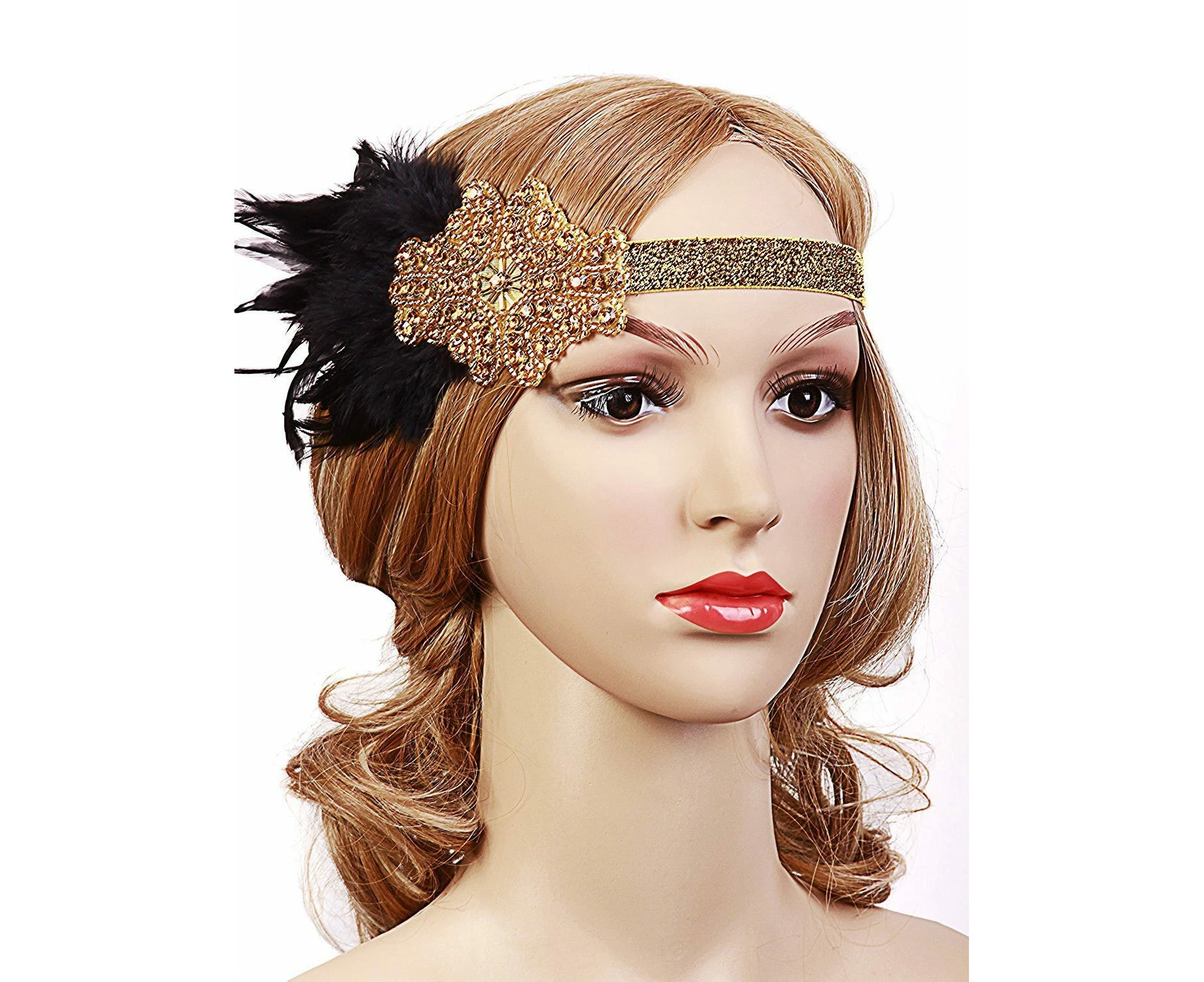 Gold Gatsby Flapper Deluxe Headpiece Feathers