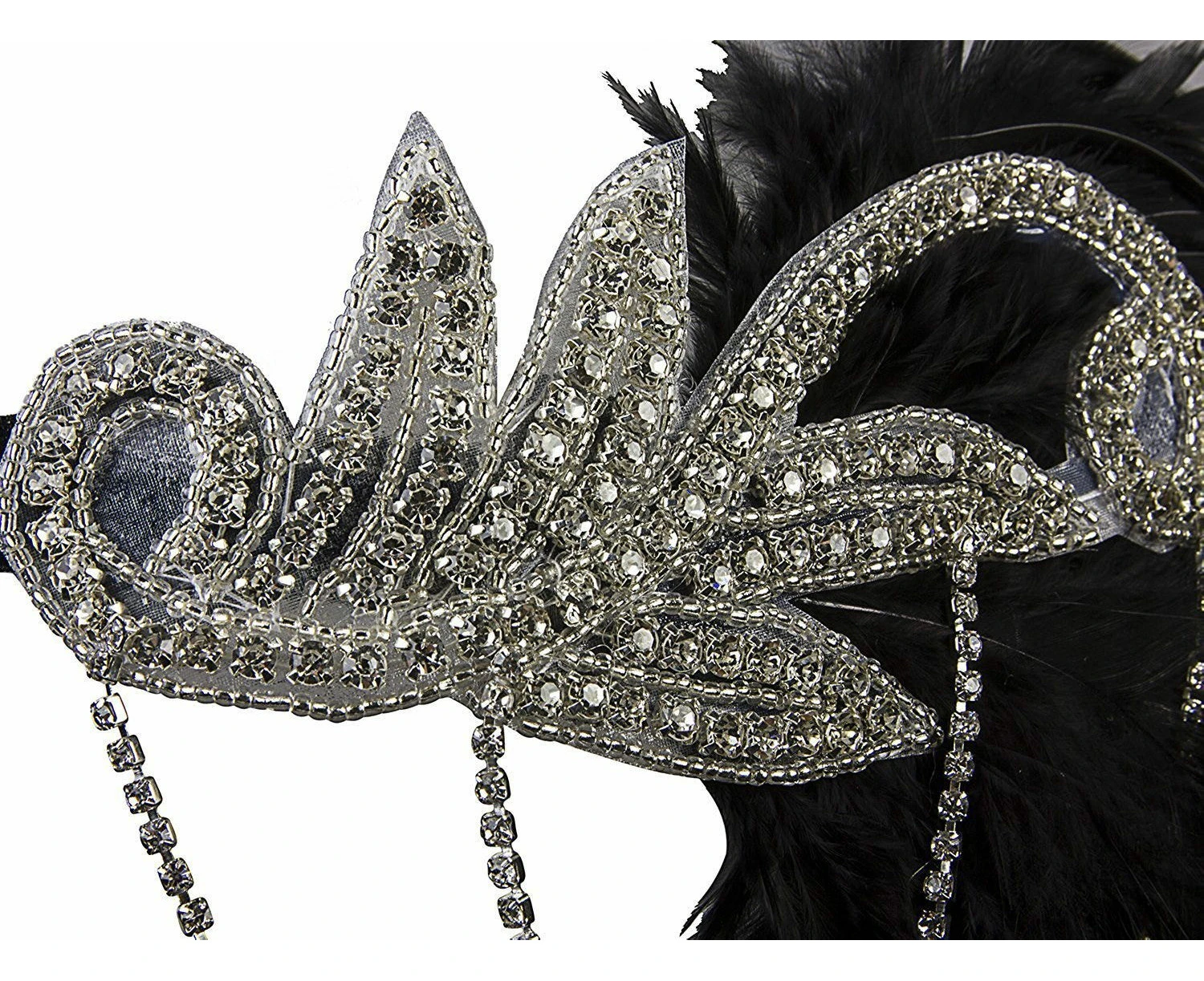 Silver Gatsby Flapper Chain Headpiece Feathers