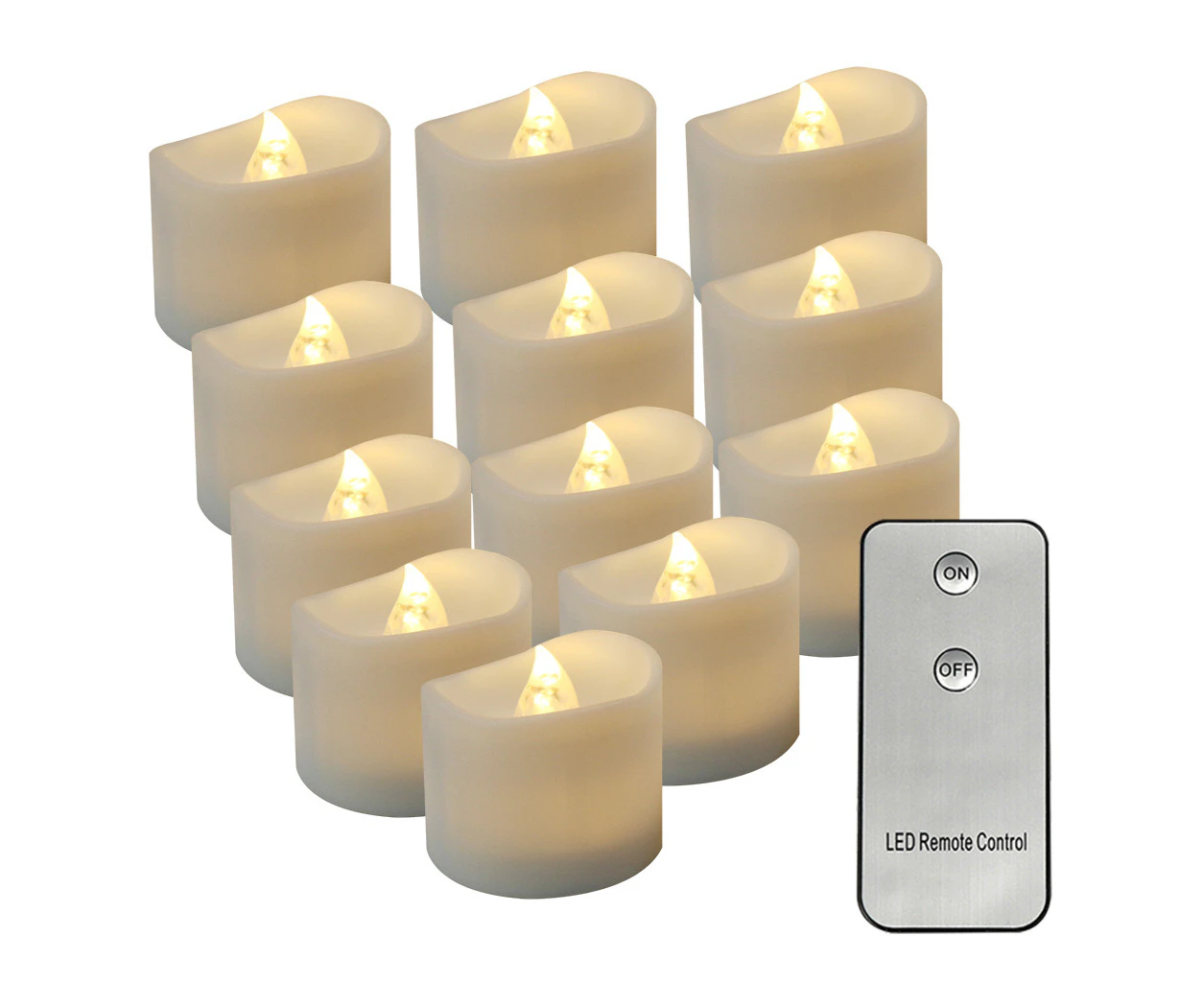 12pcs Flameless Electronic LED Candles Remote Control Flickering Tea Light Decor - Warm White - white