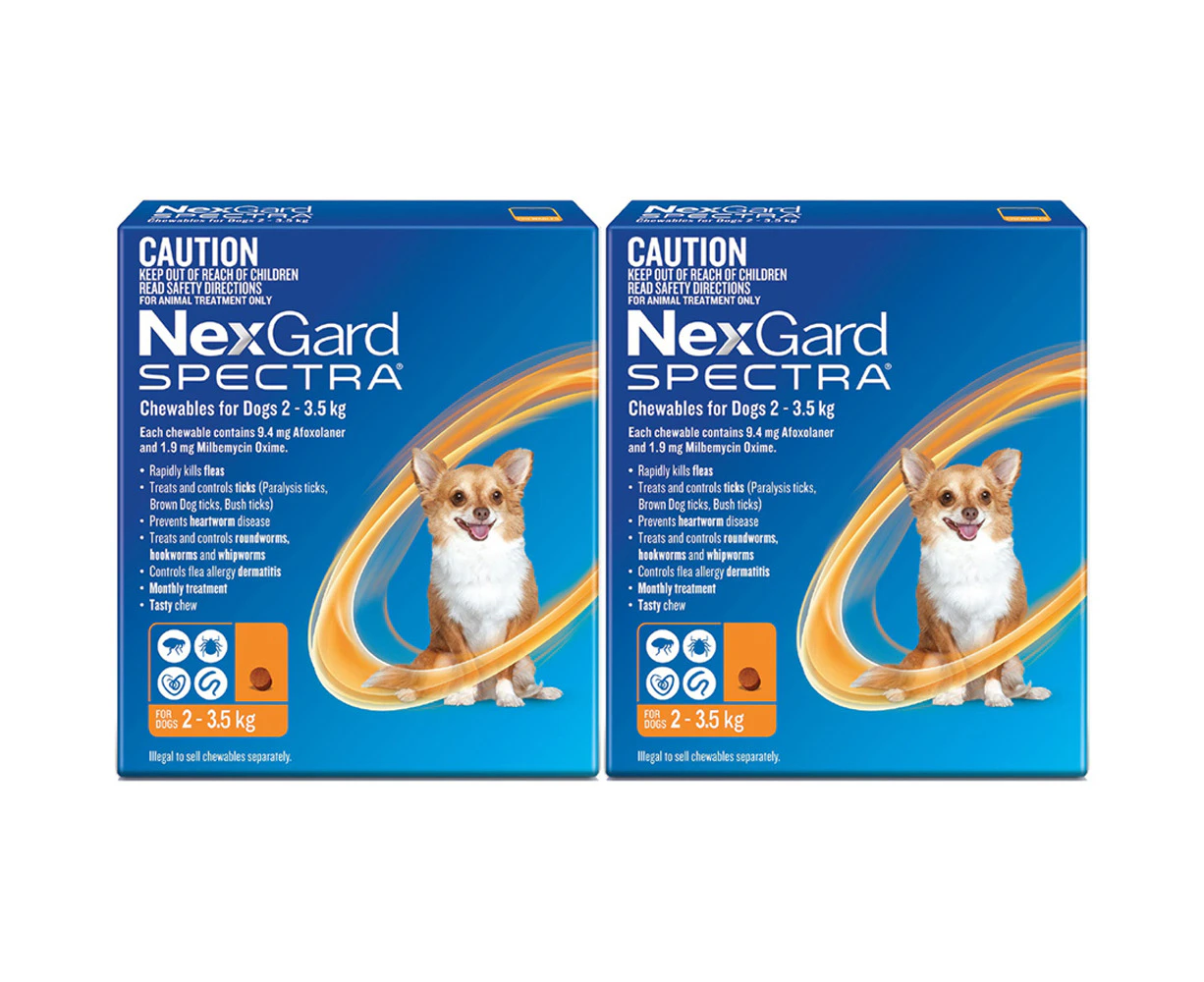 2 x Nexgard Spectra Dogs Chewables Tick & Flea Treatment 2-3.5kg 6 Pack (12 Total)