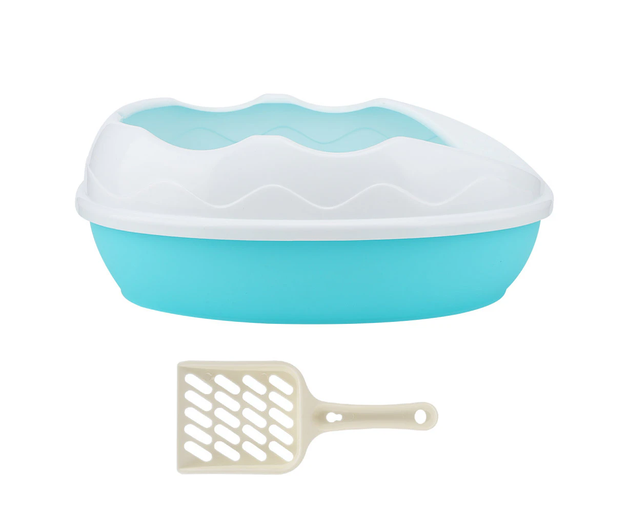 Plastic Semi Closed Pet Cat Litter Box Spill Resistant Tray Toilet Potty With Shovel(Blue)