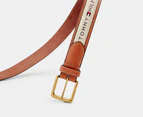 Tommy Hilfiger Men's Ribbon Inlay Anchor Logo Leather Belt - Tan/Khaki