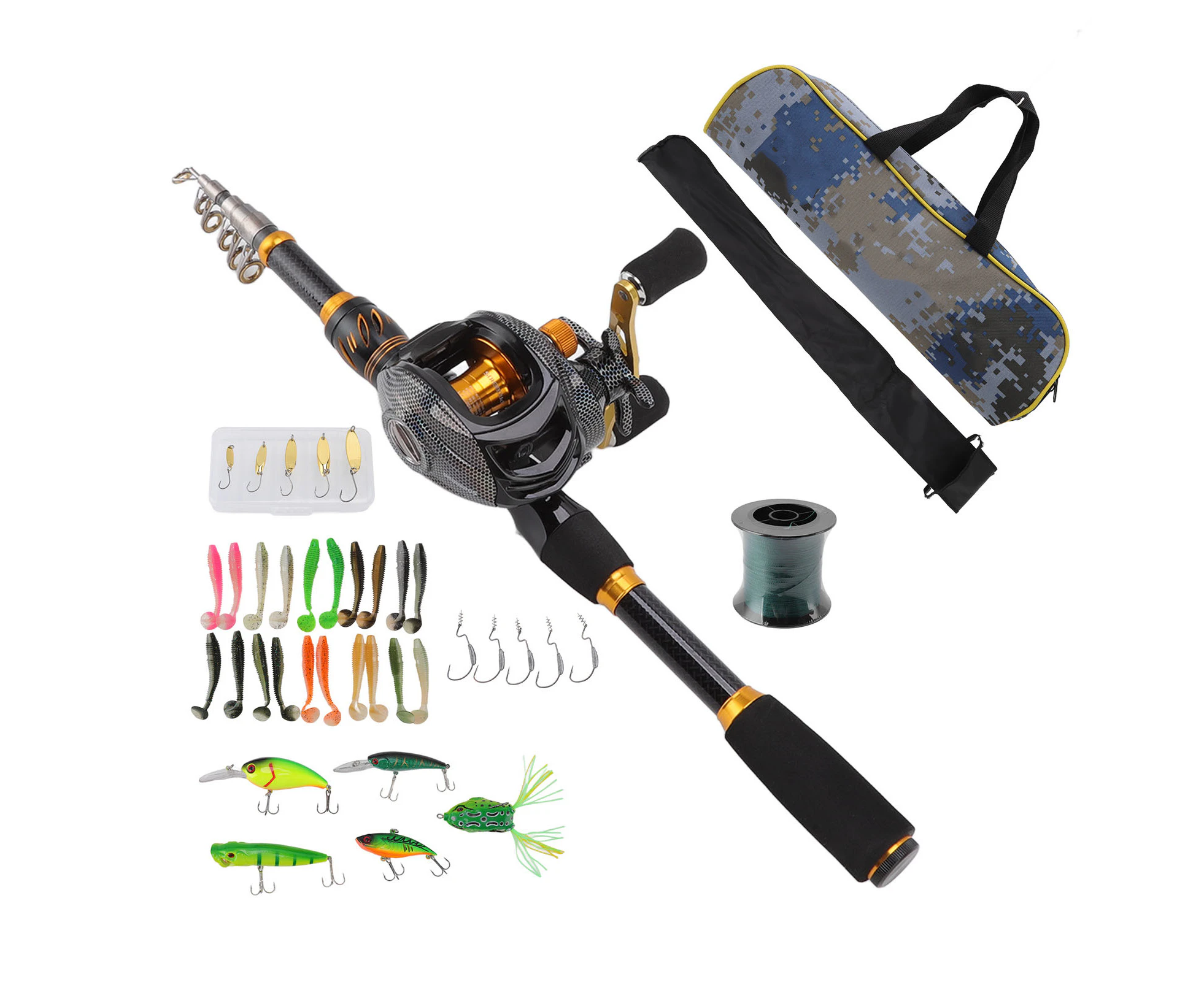 6.9Ft Fishing Pole Reel Combo Portable Telescopic Fishing Rod Kit With Bait For Saltwater Freshwater