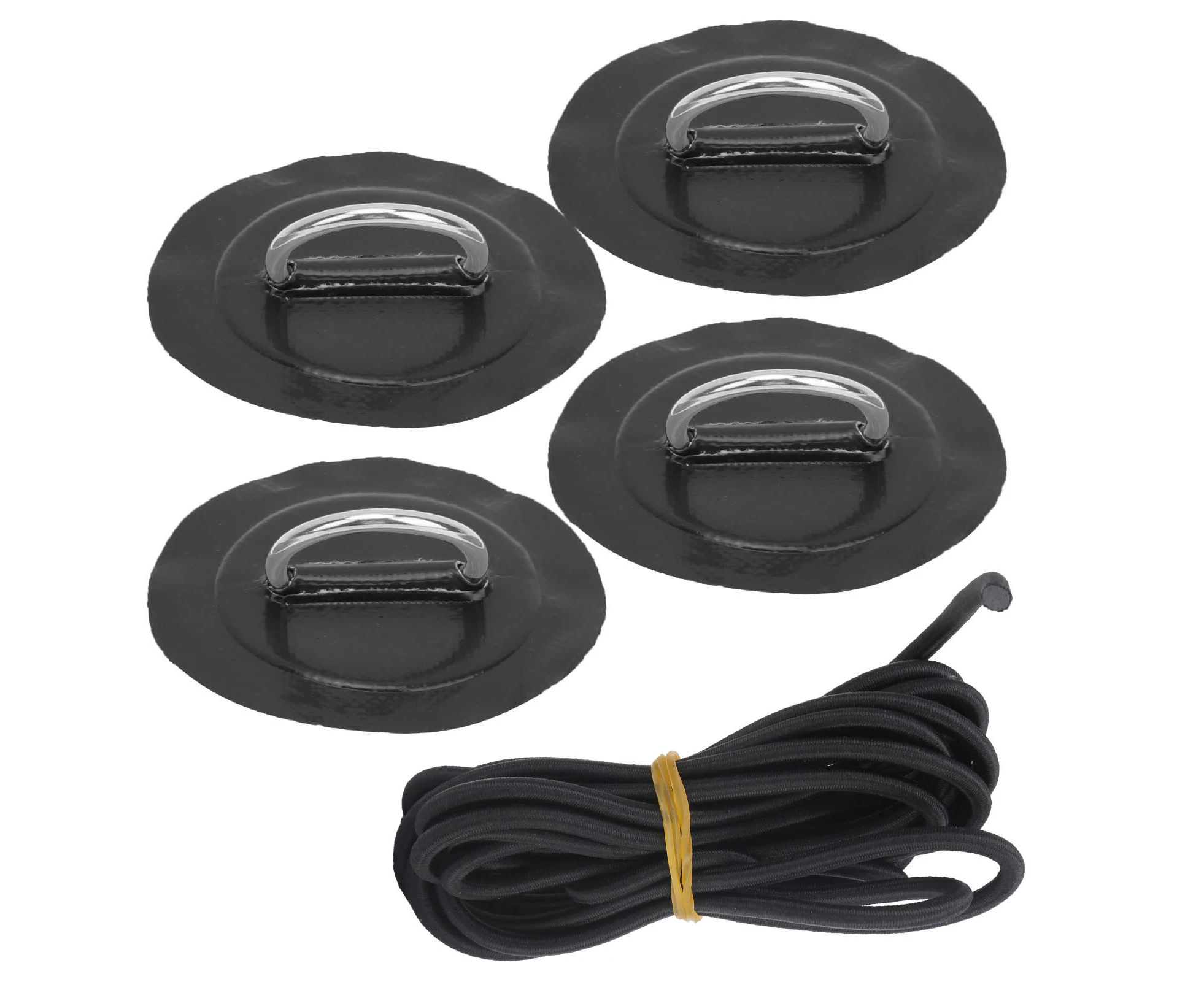 4Pcs Inflatable Boat Kayak Dring Pad Patch Marine Fixed Buckle With Elastic Bungee Cord(Black Patch )