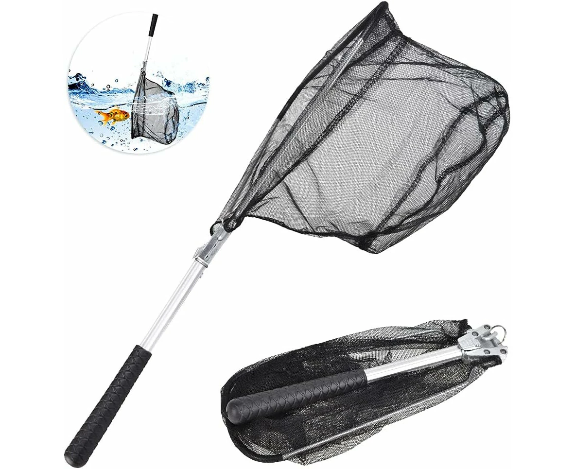 Foldable Fishing Landing Net Telescopic Anti-Rust Foldable Fishing Net Predator Fishing Landing Net With Rubber Fly Triangular Fish Net 50 For Sea Fishing