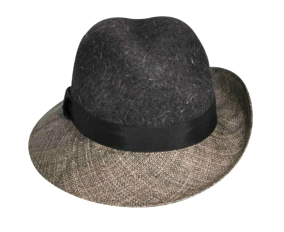 KANGOL Dapper Felt & Straw Side Sweep Black Charcoal K0820LX Wool Trilby Fedora - Black - Small