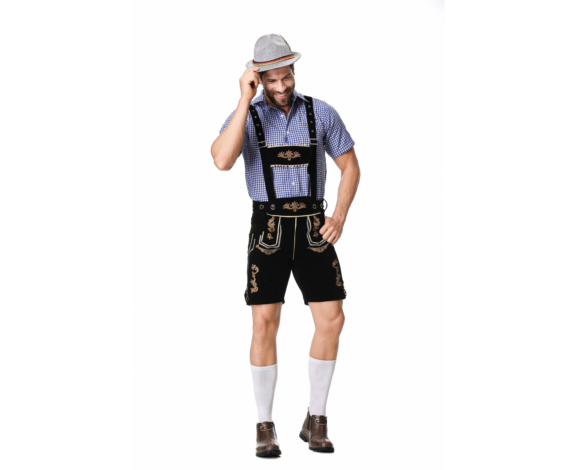 Mens Oktoberfest Lederhosen Black Faux Leather Bavarian Costume