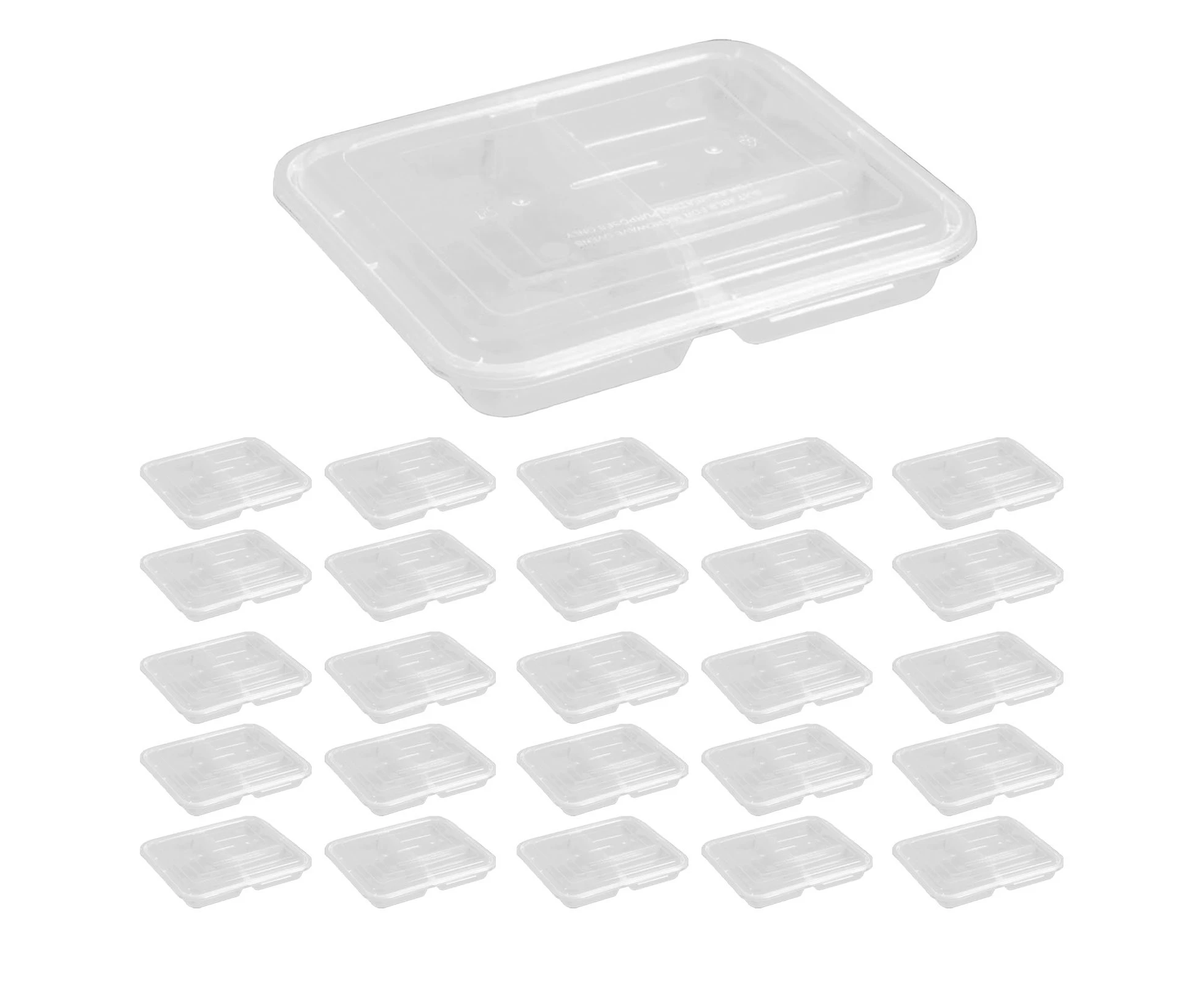 25-Piece Meal Prep Containers with Lid Disposable Clear 3 Compartments