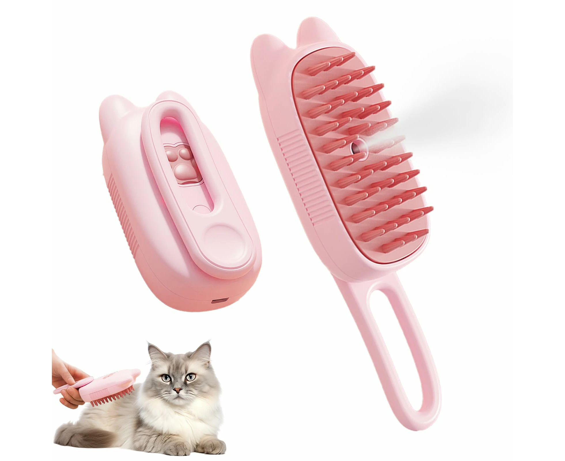 Cat Steam Brush for Shedding, 3 in 1 Pet Steam Brush, Silicone Massage Grooming Brushes, Pink