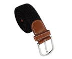 Men Women Fashion Braided Elastic Stretch Metal Buckle Belt Strap-Black