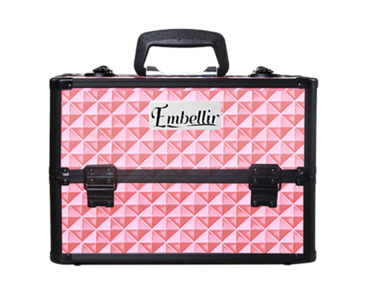 Portable Cosmetic Beauty Makeup Storage Adjustable Lockable Carry Case Box Pink